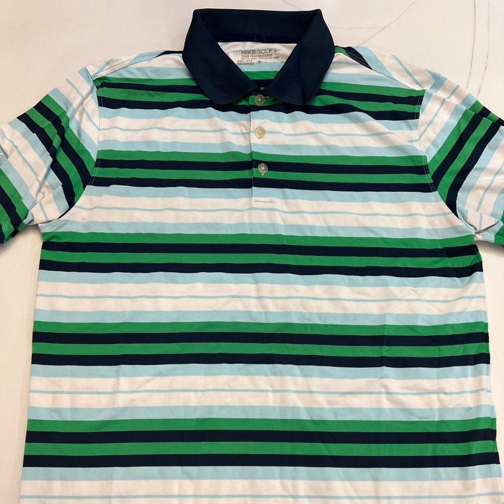 Nike Golf Tour Performance Mia Marlins Striped Polo Shirt Size Medium Men’s